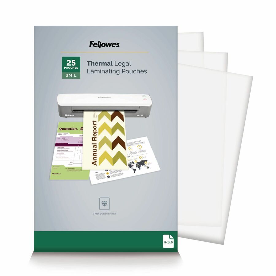 Fellowes Glossy Pouches - Legal, 3 mil, 25 pack