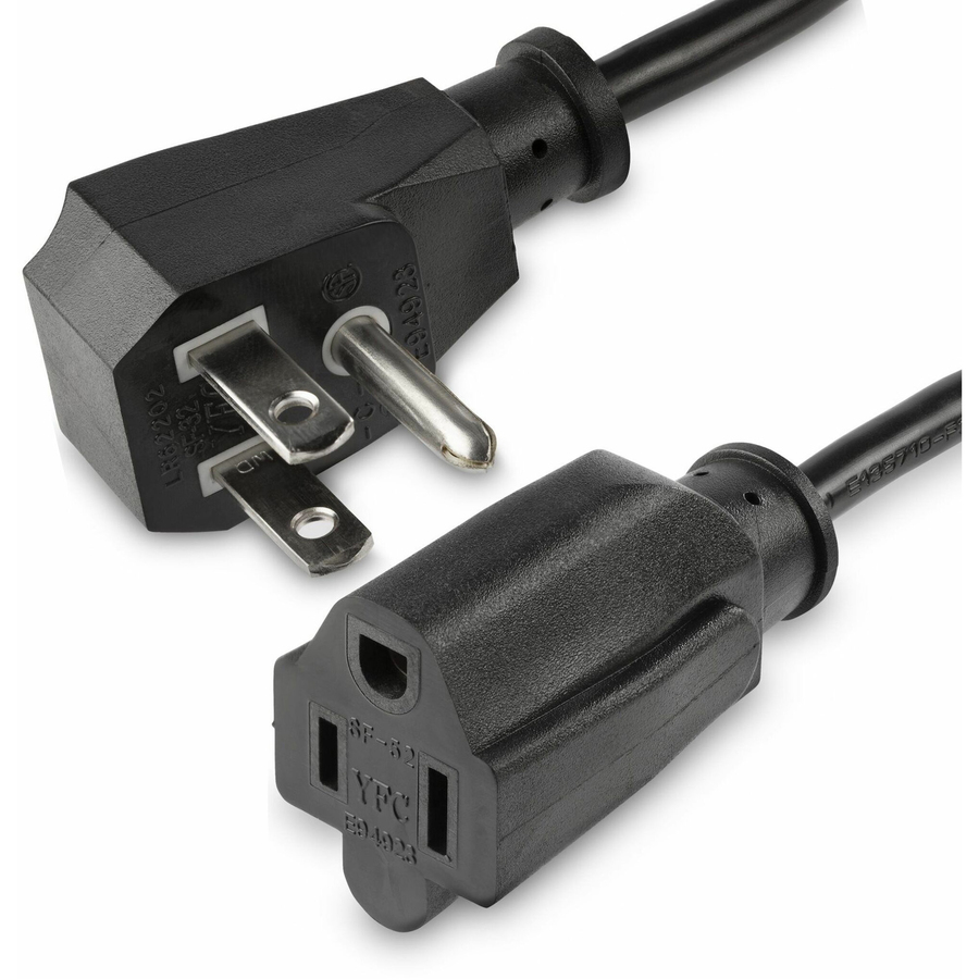 StarTech 1.5ft (0.45m) Power Extension Cord, Flat NEMA 5-15P to NEMA 5-15R, 10A 125V, 18AWG, Black, Flat Outlet Extension Cable