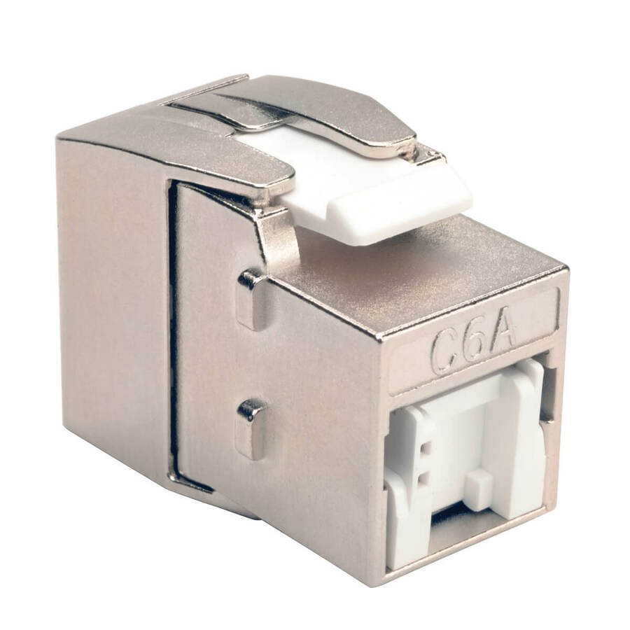 Tripp Lite by Eaton Toolless Shielded Cat6a Keystone Jack PoE/PoE+ Compliant Shuttered - Silver TAA