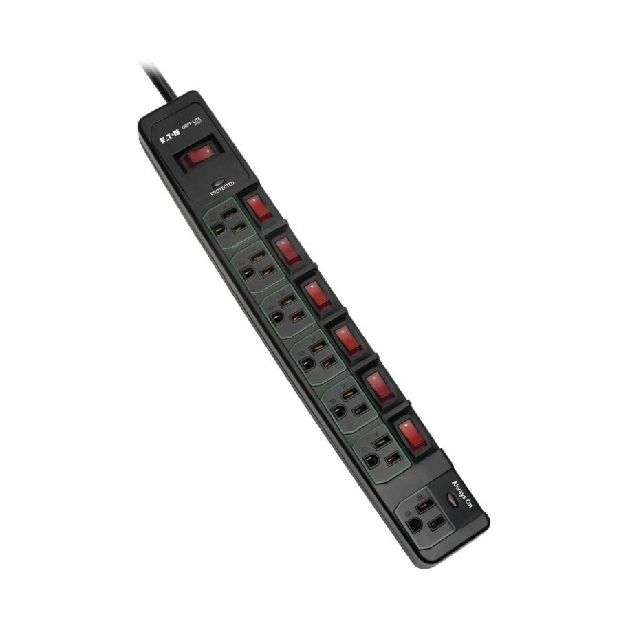 Eaton Tripp Lite Series ECO-Surge 7-Outlet Surge Protector, 6 ft. (1.83 m) Cord, 1080 Joules, 6 Individually Controlled Outlets, Black Housing