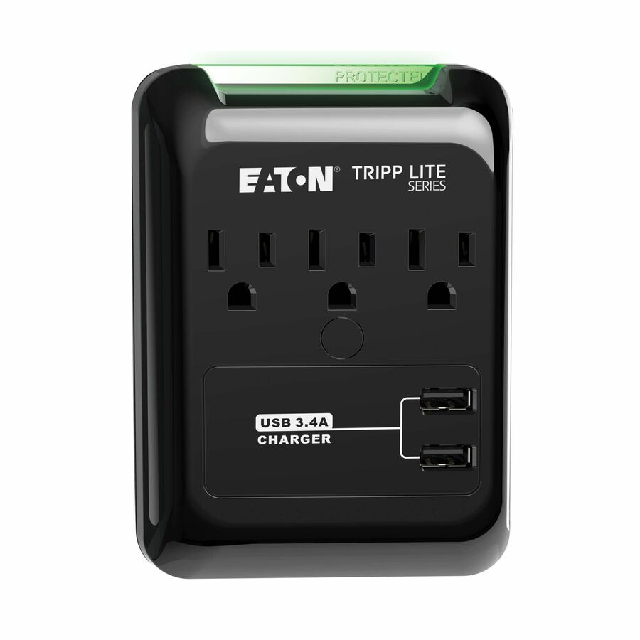 Eaton Tripp Lite Series Protect It! 3-Outlet Surge Protector, Direct Plug-In, 540 Joules, 3.4 A USB Charger, Diagnostic LED