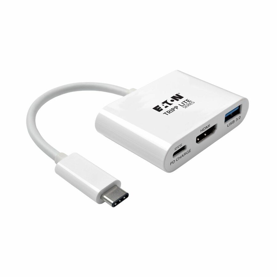 Eaton Tripp Lite Series USB-C to HDMI Adapter with USB 3.x (5Gbps) Hub Port and PD Charging, HDCP, White