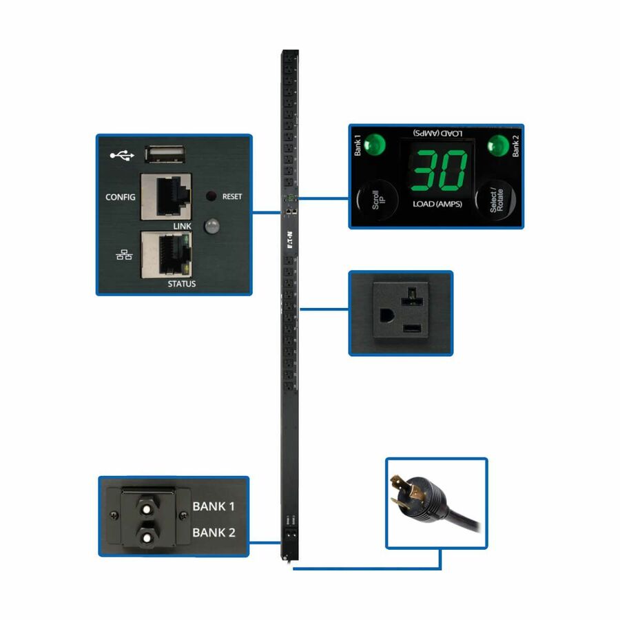 Tripp Lite by Eaton PDU 2.9kW Single-Phase Monitored PDU with LX Platform Interface 120V Outlets (24 5-15/20R) L5-30P Plug 0U Vertical TAA