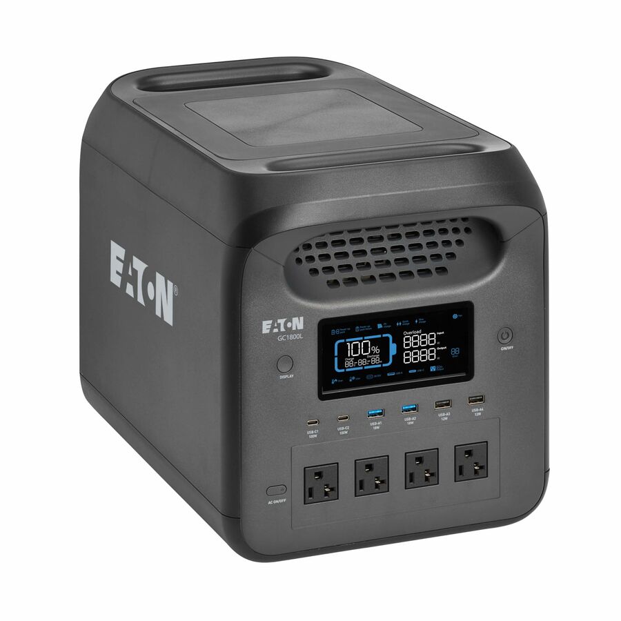 Eaton Portable Power Station - 1800W, Lithium-Ion (LFP), AC, DC, USB-A, USB-C, QC 3.0, LCD