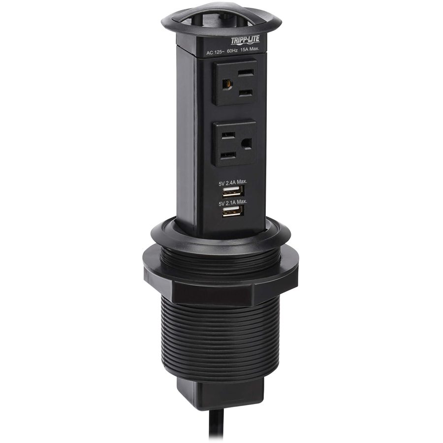 Eaton Tripp Lite Series Power It! 2-Outlet Pop-Up Power and Charging Dock - 2x USB-A, 6 ft. Cord, Antimicrobial Protection, Black