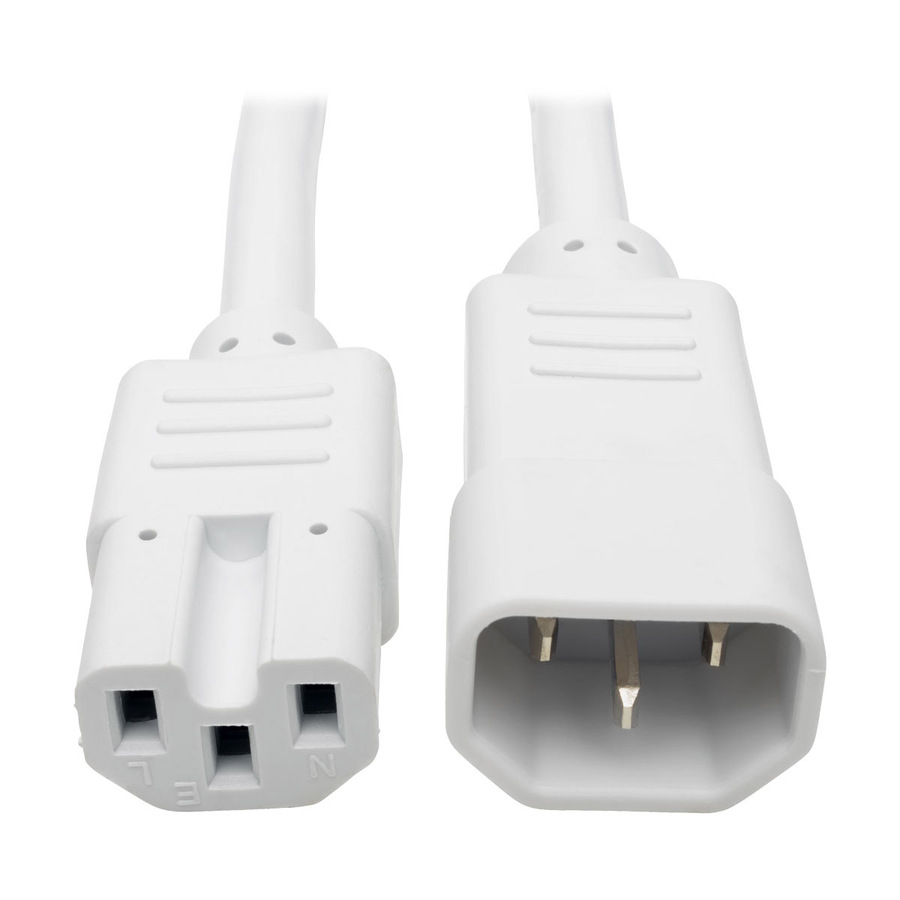 Eaton Tripp Lite Series Power Cord C14 to C15 - Heavy-Duty, 15A, 250V, 14 AWG, 3 ft. (0.91 m), White