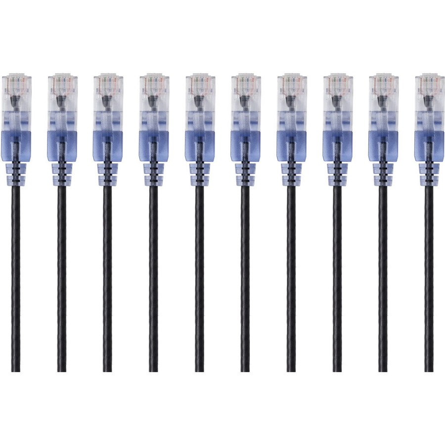 Monoprice 10-Pack, SlimRun Cat6A Ethernet Network Patch Cable, 10ft Black