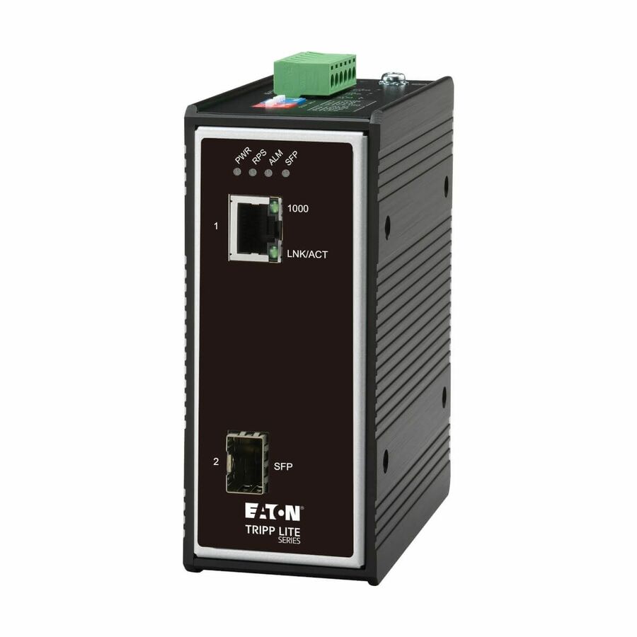 Eaton Tripp Lite Series Industrial Gigabit Fiber to Ethernet Media Converter, 10/100/1000 Mbps, RJ45/SFP, -40° to 75°C, DC Power, TAA