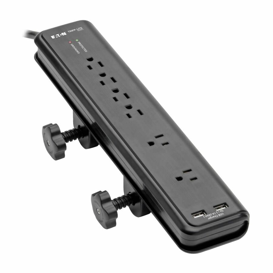 Eaton Tripp Lite Series Protect It! 6-Outlet Clamp-Mount Surge Protector, 6 ft. (1.83 m) Cord, 2100 Joules, 2 x USB Charging ports (2.1A total)