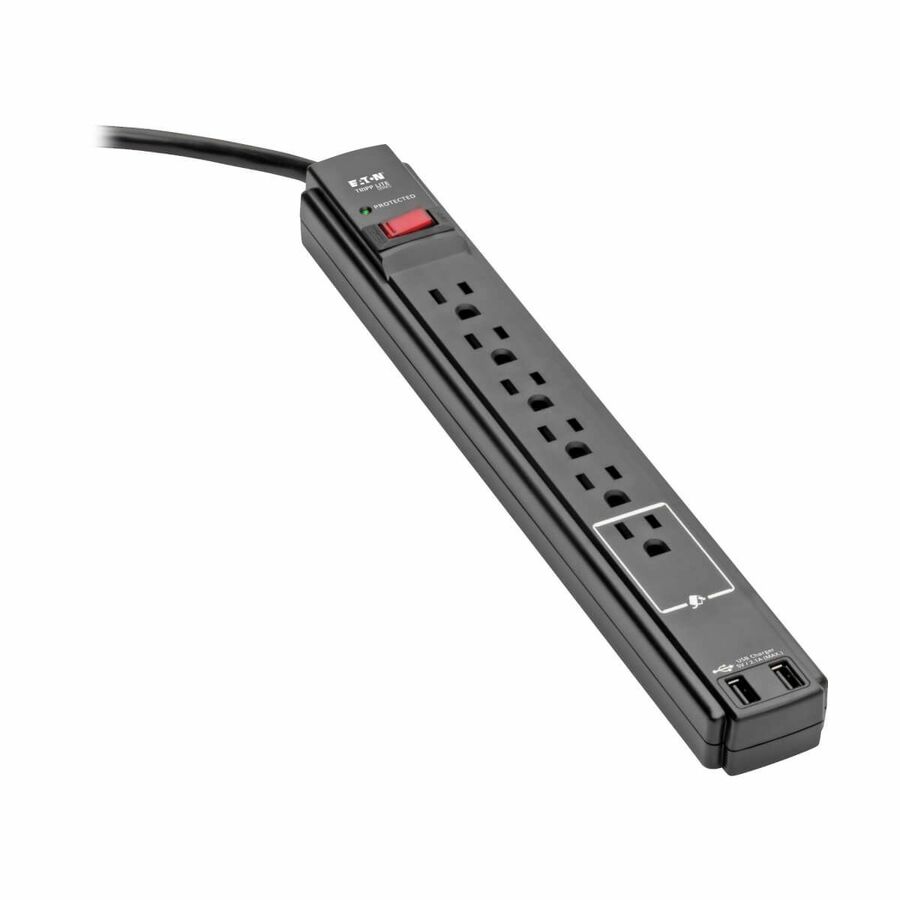 Eaton Tripp Lite Series Protect It! 6-Outlet Surge Protector, 6 ft. Cord, 990 Joules, 2 USB Ports (2.1A), Black Housing