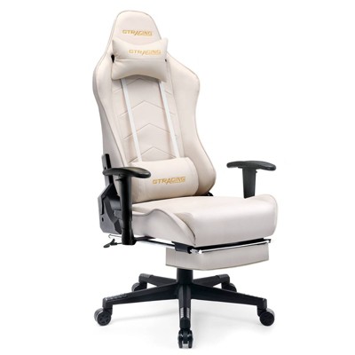 [37GTRACING-Ivory] GTRACING Gaming Chair with Footrest, Ergonomic Racing Style Reclining Computer Chair with Lumbar Support and Height Adjustable Swivel Seat (Ivory)