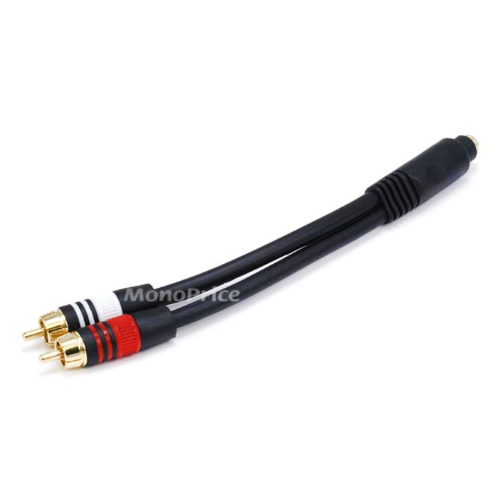 [04Aud3.5mmFto2RCAM] Monoprice 6inch Premium 3.5mm Stereo Female to 2RCA Male 22AWG Cable (Gold Plated) - Black