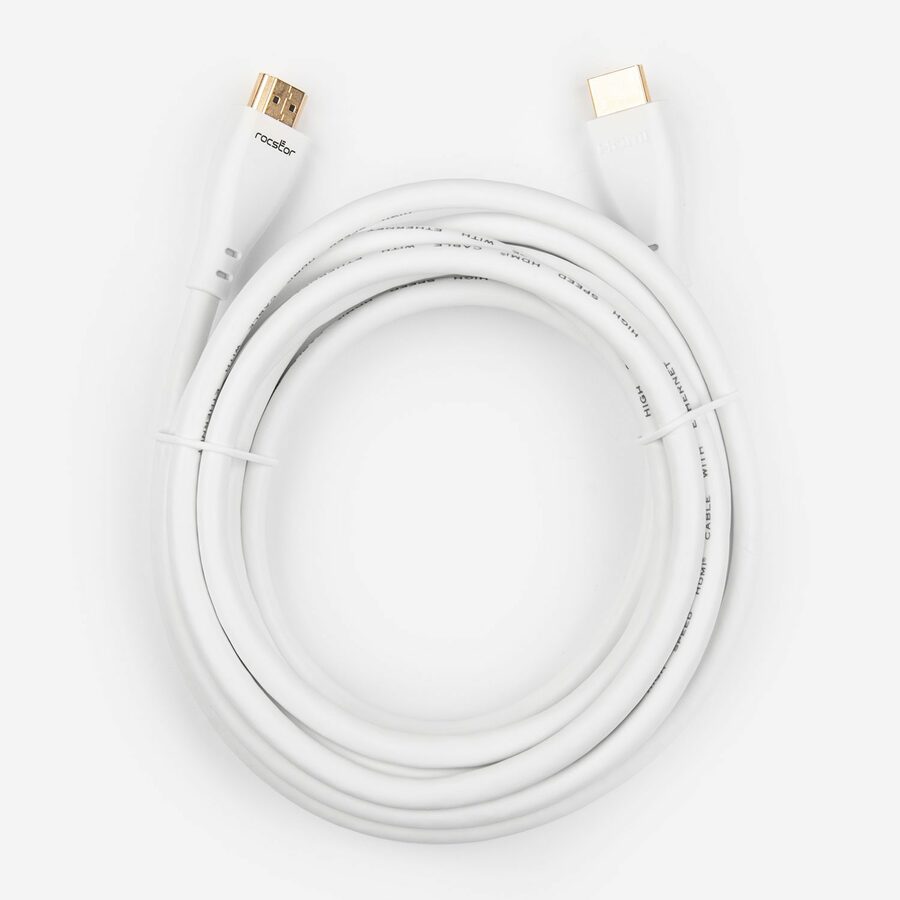 Rocstor Premium HDMI Cable with Ethernet - 4K/60Hz - 12 ft HDMI A/V Cable for HDTV, Cable Box, Satellite Receiver, Blu-ray Player, Computer, Projector, Gaming Console, Flat Panel Display, Monitor, Home Theater System, Audio/Video Device - First End: 1 x 19-pin HDMI 2.0 Digital Audio/Video - Male - Second End: 1 x 19-pin HDMI 2.0 Digital Audio/Video - Male - 18 Gbit/s - Supports up to 3840 x 2160 - Shielding - Gold Plated Connector - 28 AWG - White