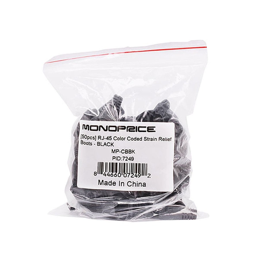Monoprice RJ45 Strain Relief Boots, 50 PCS/Pack, Black