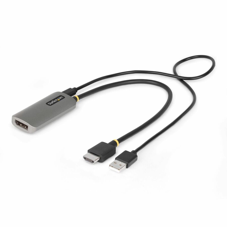 StarTech.com 1ft (30cm) HDMI to DisplayPort Adapter Cable, 8K 60Hz, Active HDMI 2.1 to DP 1.4 Video Converter, USB Bus Powered - Convert an HDMI 2.1 source to a DisplayPort 1.4 output; Supports up to 7680x4320 @ 60Hz; DSC is required for maximum performance; No drivers/software; Universal Adapter Cable works with any OS; Supports HDR10/CEC/ARC/2.1ch audio; DSC 1.2a compliant