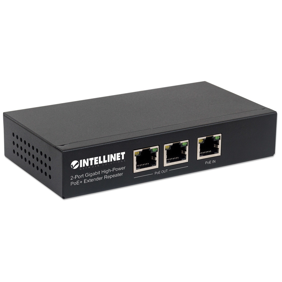 2-Port Gigabit High-Power PoE+ Extender Repeater, IEEE 802.3at/af Power over Ethernet (PoE+/PoE), metal