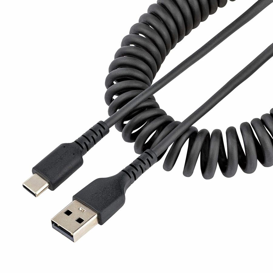 StarTech 3.3ft (1m) USB-A to USB-C Fast Charging Cable, Rugged, Coiled, Charge & Sync, 3A, USB 2.0, TPE Jacket and Aramid Fiber