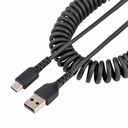 StarTech 3.3ft (1m) USB-A to USB-C Fast Charging Cable, Rugged, Coiled, Charge & Sync, 3A, USB 2.0, TPE Jacket and Aramid Fiber