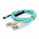 AddOn 10m MPO/UPC to 4xLC Duplex (8xLC)/UPC Aqua OM3 OFNR (Riser-Rated) 8-Strand Fiber Fanout Cable, MMF (Multi Mode), 50/125