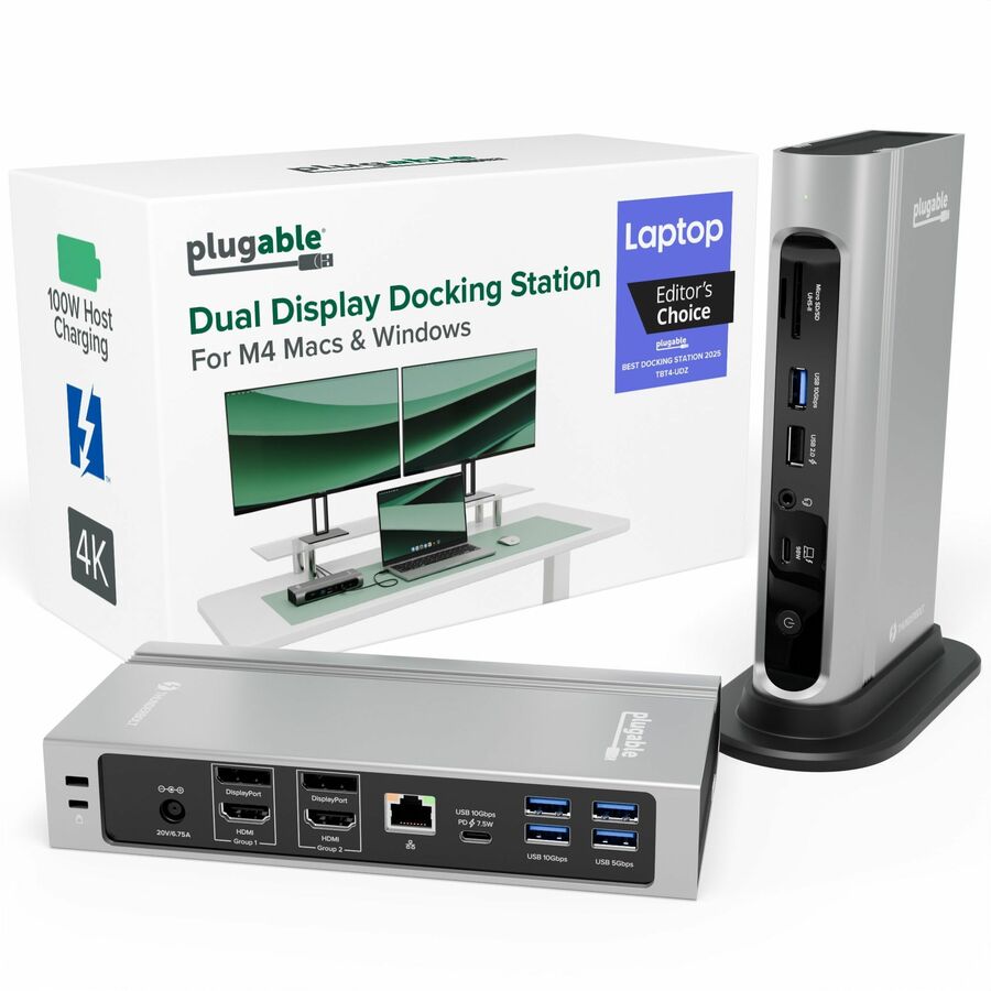 Plugable 16-in-1 Thunderbolt 4 Dock with 100W Charging, 4K Quad Monitor Setup for Thunderbolt 4 Windows Laptops