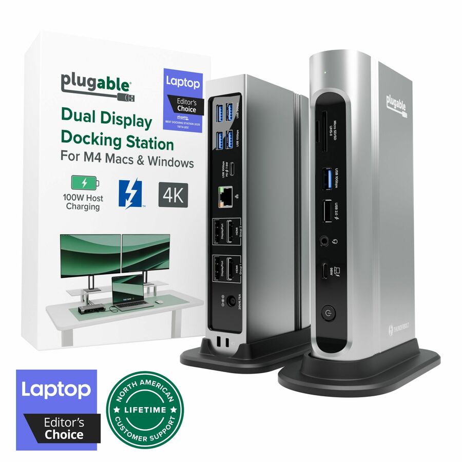 Plugable 16-in-1 Thunderbolt 4 Dock with 100W Charging, 4K Quad Monitor Setup for Thunderbolt 4 Windows Laptops