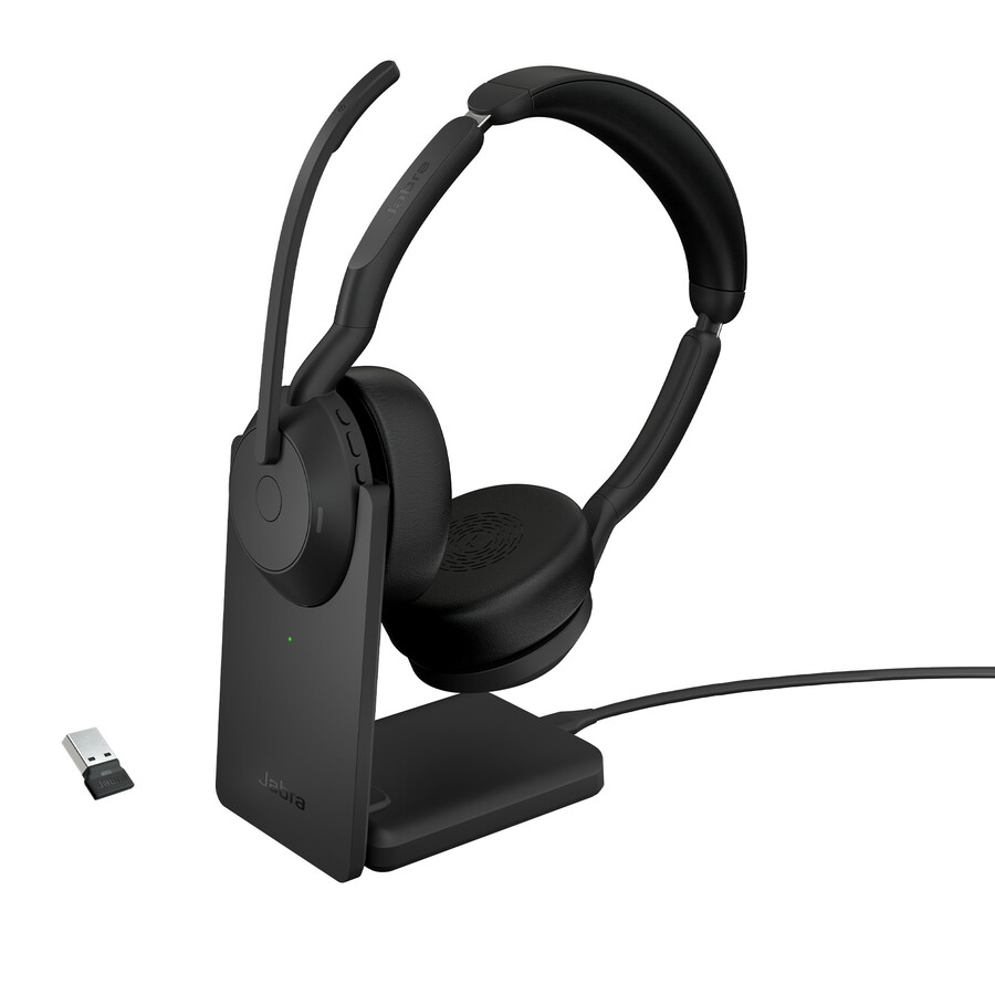 Jabra Evolve2 55 Headset - Stereo - Wireless - Bluetooth - 98.4 ft - 20 Hz to 20 kHz - On-ear - Binaural - Supra-aural - MEMS Technology, Noise Cancelling Microphone - Noise Canceling - Black