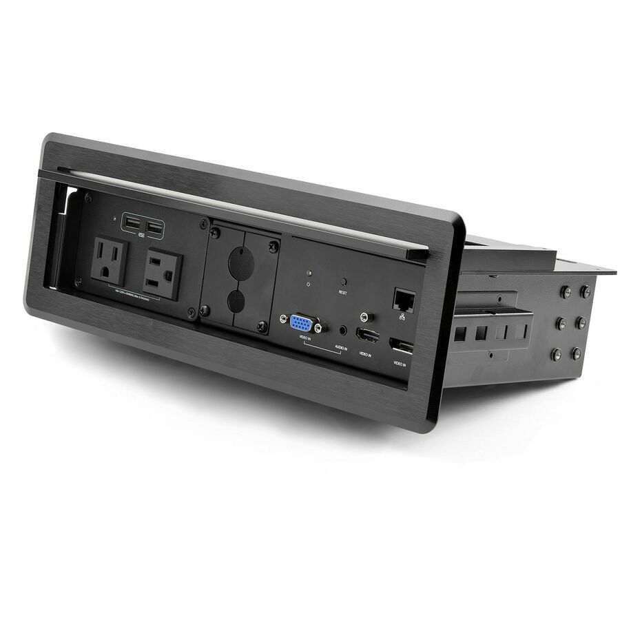 StarTech Conference Table Box for AV Connectivity & Charging, 4K HDMI/DP or VGA, GbE, Audio, Power Center w/ 2x USB & 2x UL AC Outlets