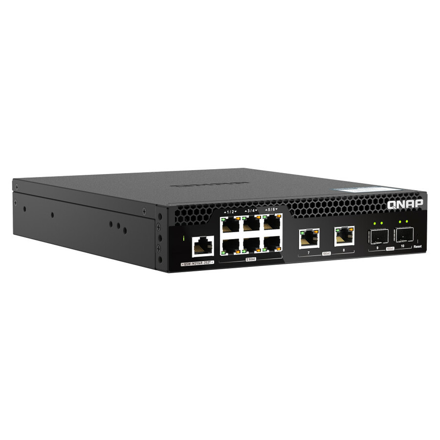 QNAP 10GbE and 2.5GbE Layer 2 Web Managed Switch for SMB Network Deployment - 8 Ports - Manageable - 10 Gigabit Ethernet, 2.5 Gigabit Ethernet - 10GBase-T, 10GBase-X, 2.5GBase-T - 2 Layer Supported - Modular - 40 W Power Consumption - Twisted Pair, Optical Fiber - Rack-mountable - 2 Year Limited Warranty