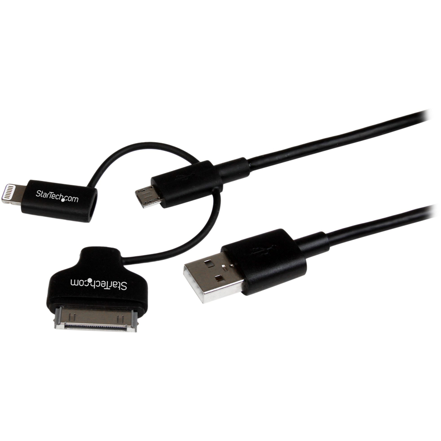 StarTech 1m (3 ft) Black Apple 8-pin Lightning or 30-pin Dock Connector or Micro USB to USB Combo Cable for iPhone / iPod / iPad
