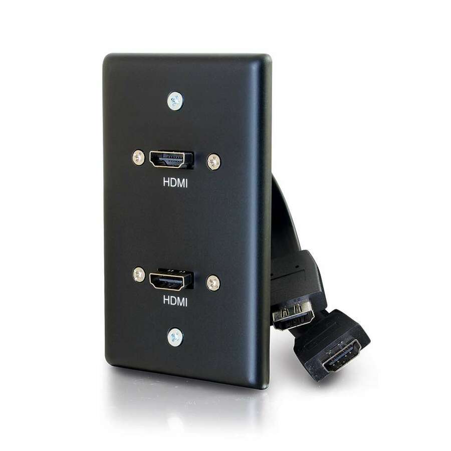 C2G Single Gang Wall Plate with Dual HDMI Pigtails Black - 1-gang - Wall Mount - Black - Aluminum - 2 x HDMI Port(s)