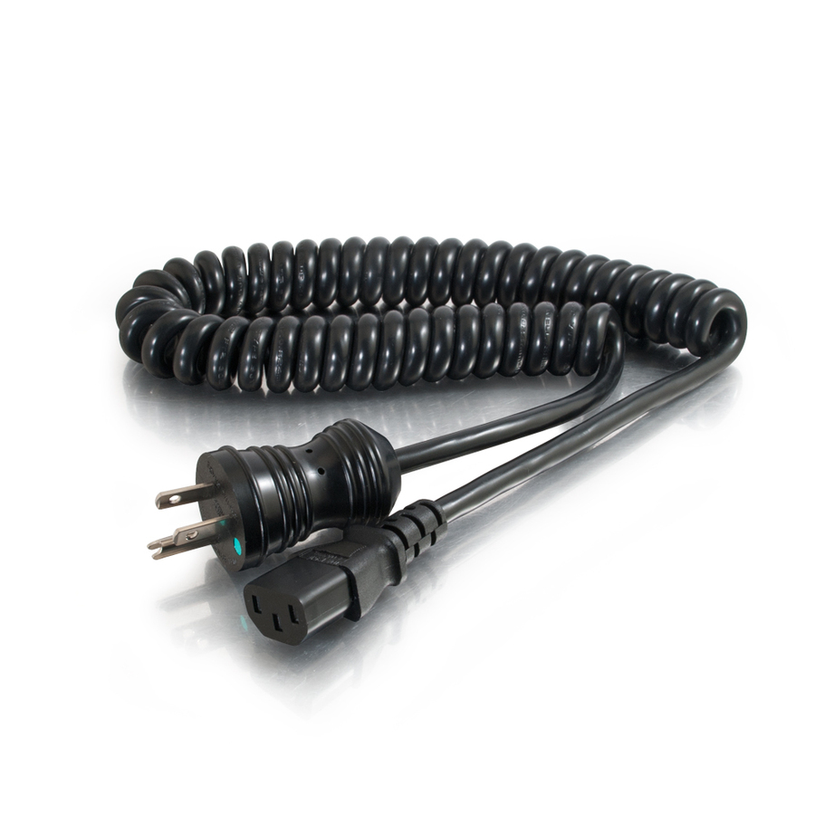 C2G 8ft 18 AWG Coiled Hospital Grade Power Cord (NEMA 5-15P to IEC320C13) - Black - For Computer, Monitor, Printer, Scanner - 125 V AC / 10 A - Black - 8 ft Cord Length - NEMA 5-15P / IEC 60320 C13