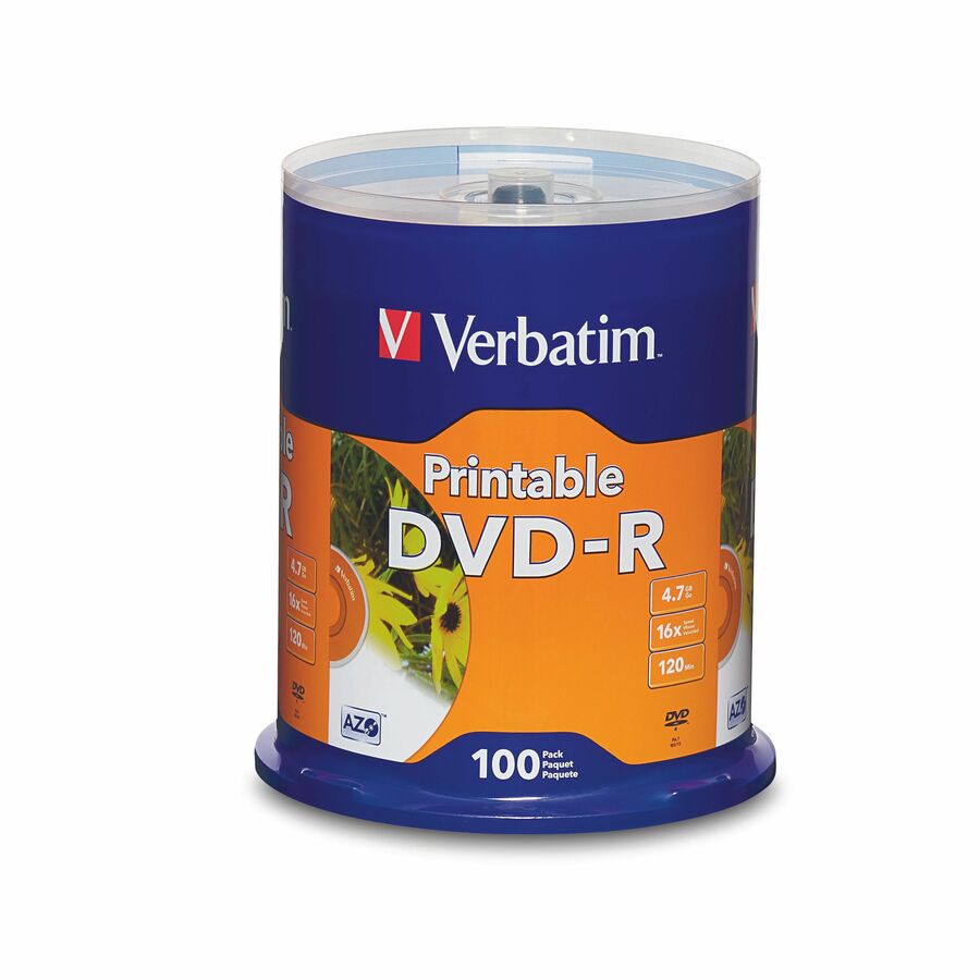Verbatim DVD Recordable Media - DVD-R - 16x - 4.70 GB - 100 / Pack - White