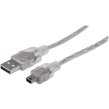 Manhattan Hi-Speed USB 2.0 A Male to Mini-B Male Device Cable, 6', Translucent Silver