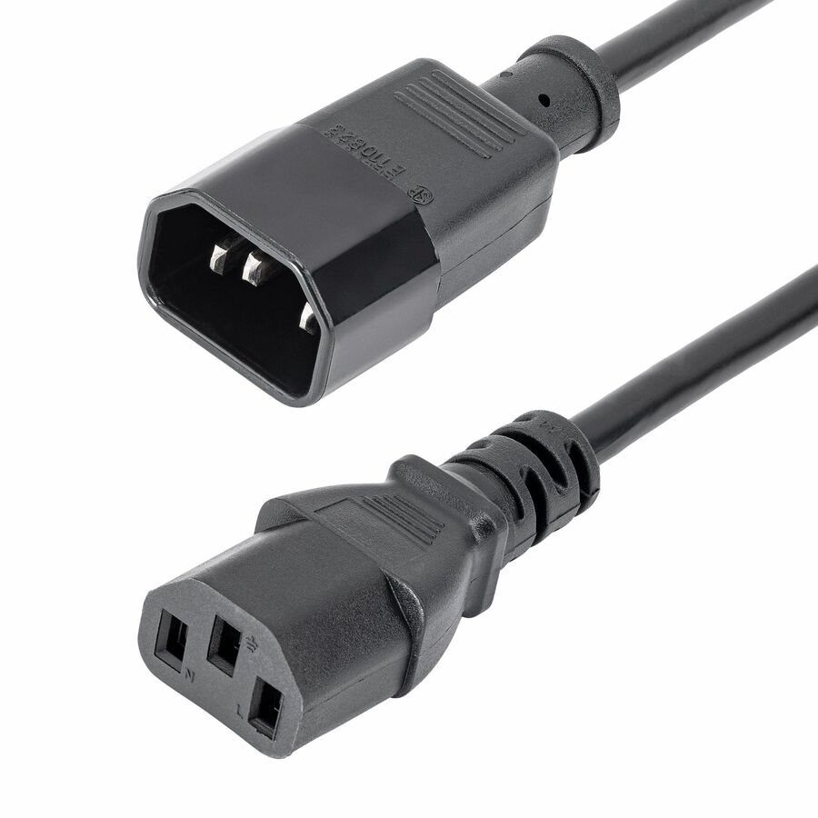 StarTech 3ft (1m) Power Extension Cord, C14 to C13, 10A 125V, 18AWG, Computer Power Cord Extension, Power Supply Extension Cable