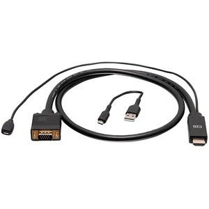 C2G 10ft HDMI to VGA Adapter Cable - Active HDMI to VGA Cable - 10 ft HDMI/Micro-USB/VGA Video/Power Cable for Video Device, Desktop Computer, Chromebook, Notebook, Monitor, Projector - First End: 1 x 15-pin HD-15 - Male - Second End: 1 x HDMI Type A Digital Audio/Video - Male, 1 x Micro USB 2.0 Type B - Female - 4.9 Gbit/s - Supports up to 1920 x 1080 - Gold, Nickel Plated Connector - 28/30 AWG - Black