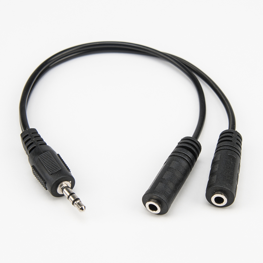 Rocstor Premium Slim Stereo Splitter Cable - 3.5mm Male to 2x 3.5mm Female - 1 x Mini-phone Male Stereo Audio - 2 x Mini-phone Female Stereo Audio - Nickel-plated Connectors - Black Cable 3.5mm TO 2x3.5mm M/F