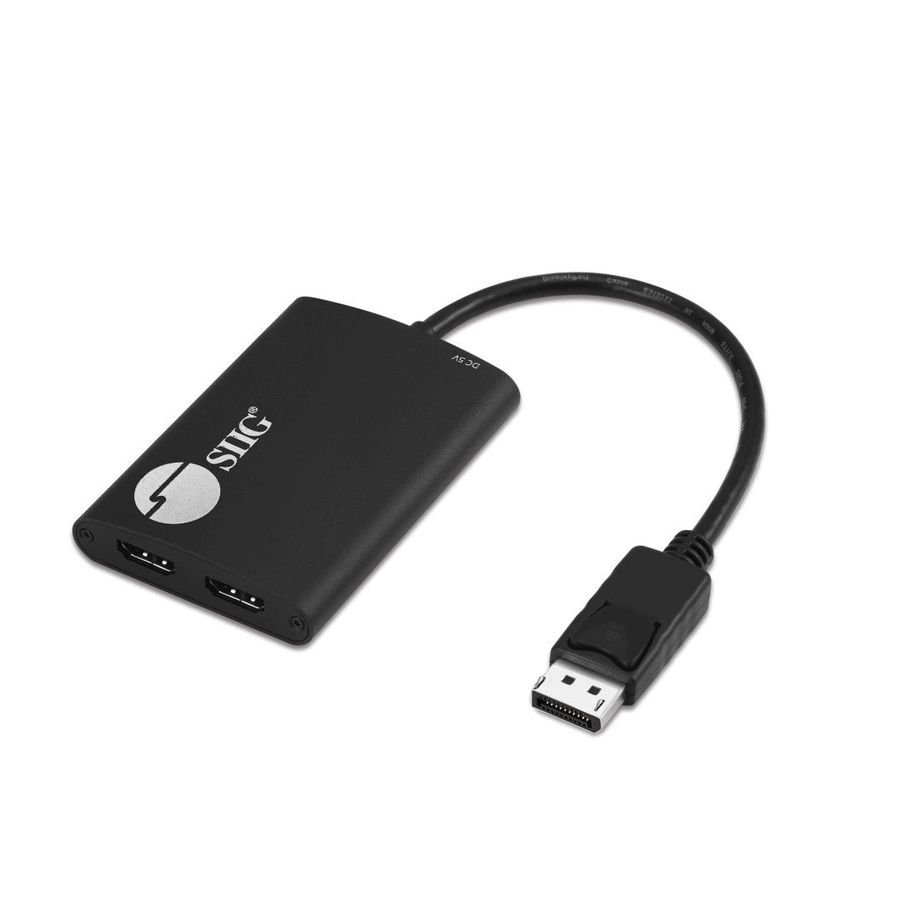 SIIG 4K 1x2 DisplayPort 1.2 to HDMI MST Splitter - DP to 2x HDMI output - 21.6Gbps video bandwidth - Supports 4K HDR and HDCP 2.2 - Dual 4K DP to HDMI MST Hub Splitter - Dual 4K 30Hz HDMI Monitors - Video Splitter for Extended Desktop Mode - DP 1.2 Multi-Stream Transport Hub / HBR 2 / 7.1 ch audio - 3 years warranty - MST for Windows PCs Only - Mac OS does not support MST function - ESD protection - TAA Compliant
