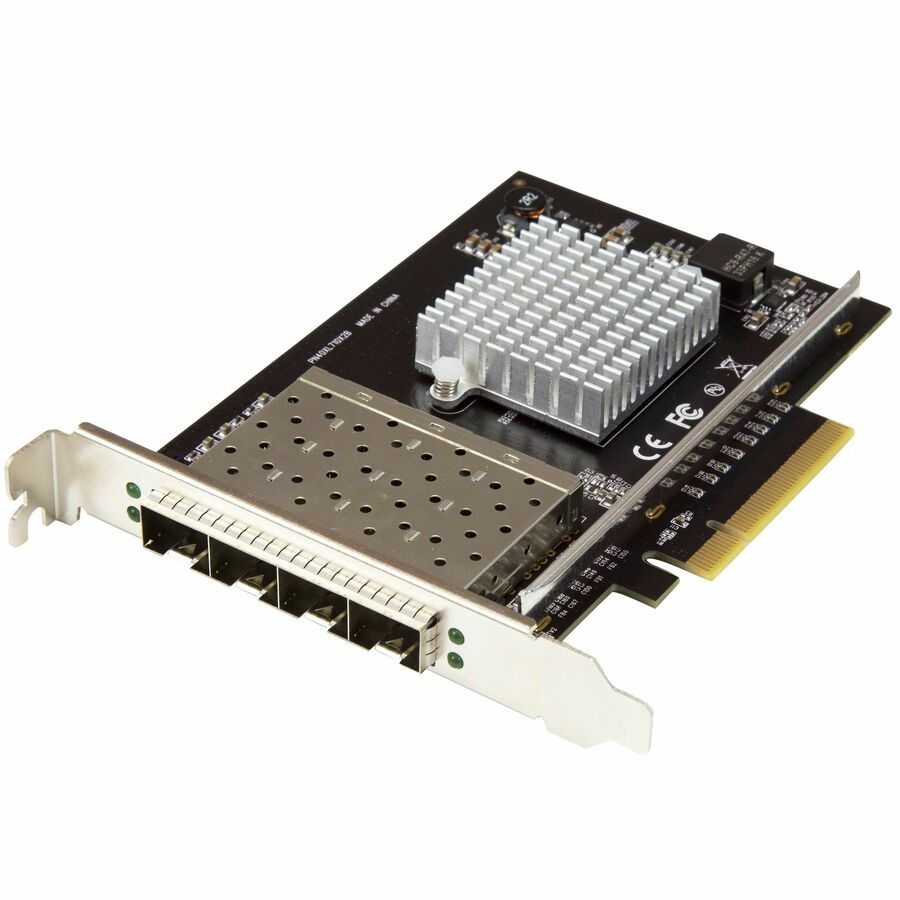 StarTech.com Quad Port 10G SFP+ Network Card - Intel XL710 Open SFP+ Converged Adapter - PCIe 10 Gigabit Fiber Optic Server NIC - 10GbE - Quad port SFP+ network card for MSA compliant SFP+ /DAC - 10 Gigabit Ethernet Card Intel XL710-BM2 10GbE converged network adapter - MMF & SMF Fiber - PCIe 3.0 x8 Interface & PXE Boot, 9K Jumbo Frame, VLAN, Link Aggregation Full profile - iSCSI & DCB