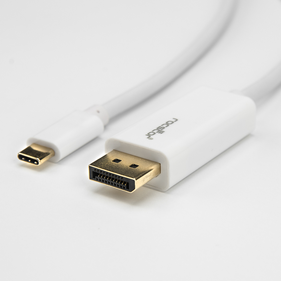 Rocstor Premium 10ft / 3m USB Type C to DisplayPort Cable - USB C to DP Cable - 4K 60Hz - White - DisplayPort/USB for Video Device, Monitor, Workstation, Projector, MacBook, Chromebook, Notebook, Ultrabook, TV - 10ft - 1 Pack - 1 x Type C Male USB - 1 x DisplayPort Female Digital Video - White USB C TO DP Adapter Cable
