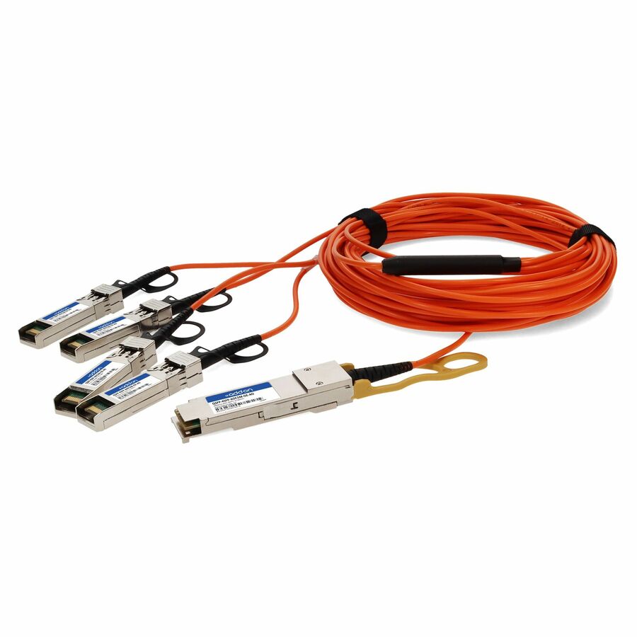 AddOn MSA and TAA Compliant 40GBase-AOC QSFP+ to 4xSFP+ Orange Active Optical Cable (850nm, MMF, 5m)