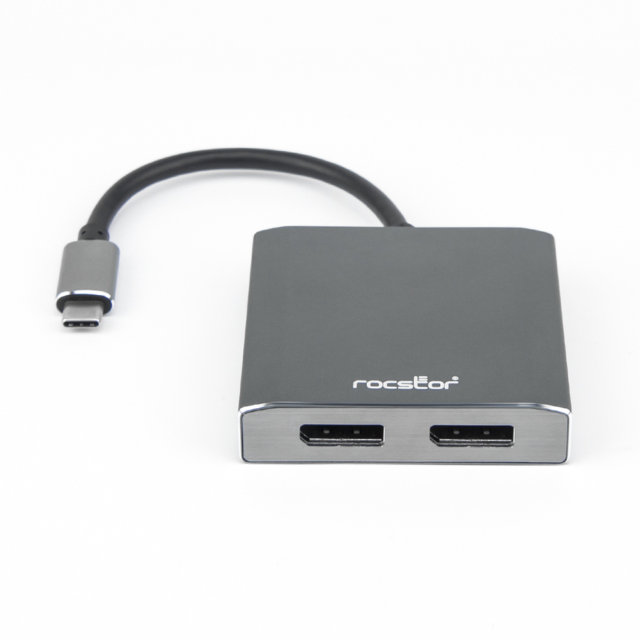 Rocstor Premium USB-C to Dual DisplayPort Multi Monitor Adapter - 4K 60Hz - USB Type- C 2-Port MST Hub - for Mac and Windows - 4Kx2K 60Hz Resolutions up to 3840x2160 @ 60Hz - for MacBook Pro, Notebook/Desktop PC - USB-C to 2x DP Splitter - ALUMINUM ADAPTER 4K@60Hz WINDOWS AND MAC