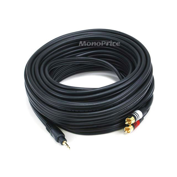 Monoprice 35ft Premium 3.5mm Stereo Male to 2RCA Male 22AWG Cable (Gold Plated) - Black