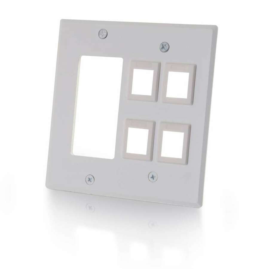 C2G Decorative Style Cutout with Four Keystone Double Gang Wall Plate - White
