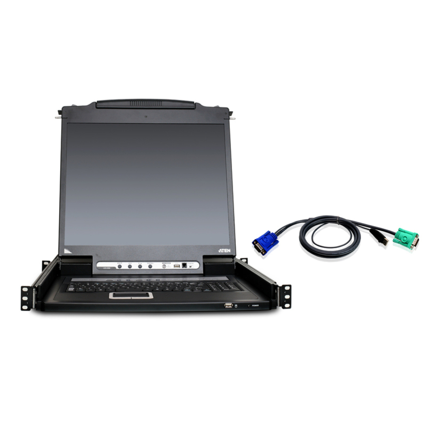 ATEN 8-Port 19" Single Rail USB/PS2 LCD KVM w/ Peripheral Sharing & 8 USB KVM Cables-TAA Compliant