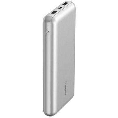 Belkin 15W 3-port USB Power Bank - 20K mAh - 2xUSB-A (12W), 1xUSB-C (15W) - Portable Charger - w/ USB-A to USB-C Cable - Silver