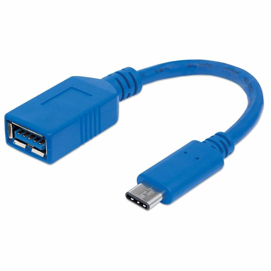 Manhattan SuperSpeed USB 3.1 Gen1 Type-C Male to Type-A Female Device Cable, 5 Gbps, Blue, 6"