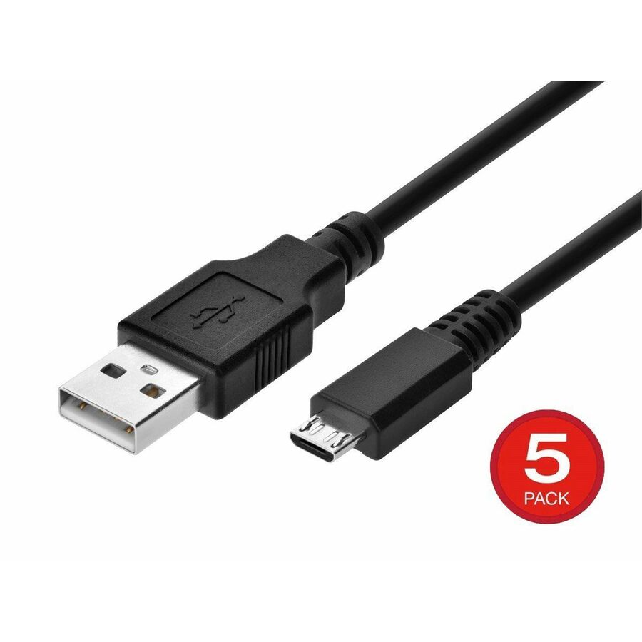 Monoprice USB-A to Micro USB-B 2.0 Cable - 5-Pin 28/28AWG Black 6ft 5-Pack