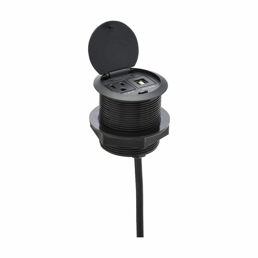Eaton Tripp Lite Series Protect It! In-Desktop Power Grommet - NEMA 5-15P, 2x USB-A Charging, Surge Protection, 10 ft. Cord, Antimicrobial, Black