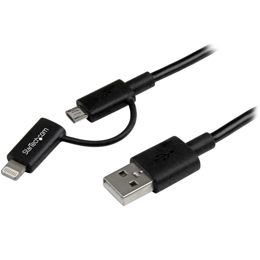 StarTech 1m (3 ft) Black Apple 8-pin Lightning Connector or Micro USB to USB Combo Cable for iPhone / iPod / iPad
