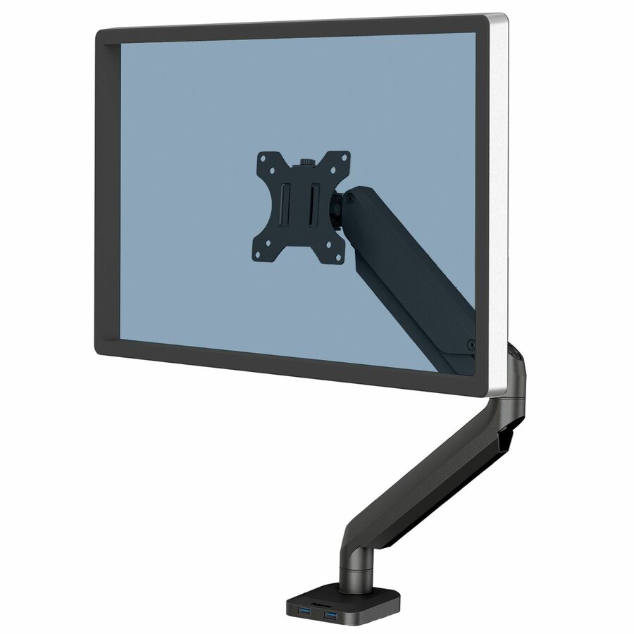 Fellowes Platinum Series High Quality Single Monitor Arm for 40-Inch Monitors, Full Motion, 360° Rotation, VESA Mount with Grommet or Clamp, USB Ports, Ergonomic, Black